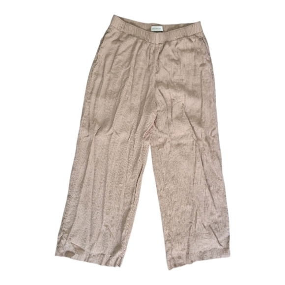 Abercrombie & Fitch Crinkle Texture Wide Leg High Rise Waist Pants Tan Brown LG - Picture 5 of 12